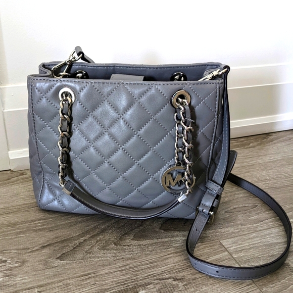 Michael Kors Handbags - MICHAEL KORS Susannah Tote Bluish Gray Quilted Patent Leather CrossBody Bag